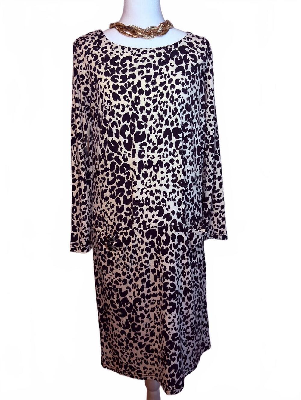 Lennie for Nina Leonard Black & white leopard print Jersey dress w/pockets S